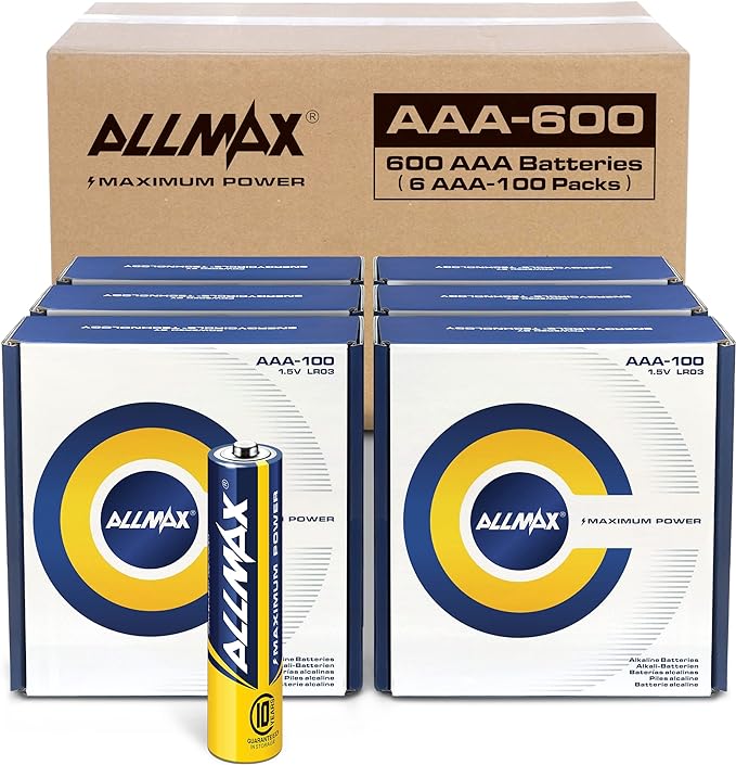 Allmax AAA Maximum Power Alkaline Triple A Batteries (600 Count Wholesale Pack / 6 Boxes of 100 Batteries) – Ultra Long-Lasting, 10-Year Shelf Life, Leakproof Design, Maximum Performance – 1.5V