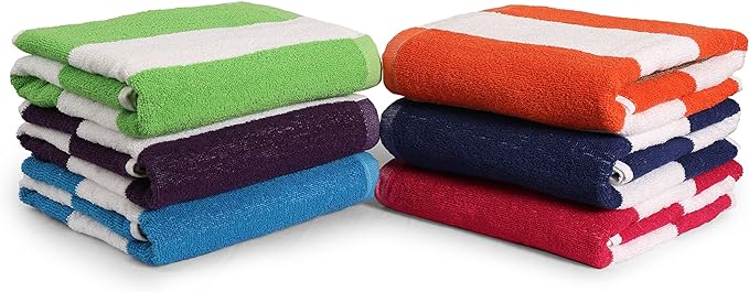 BolBom*S 6 Piece Beach Towel,100% Cotton Cabana Stripe Beach Towel,Oversize 30" x60” Quick Dry High Absorbent Towel for Bath,Travel,Swim,Pool,Yoga, Hotel,Parties,Guests & Perfect for Daily Use
