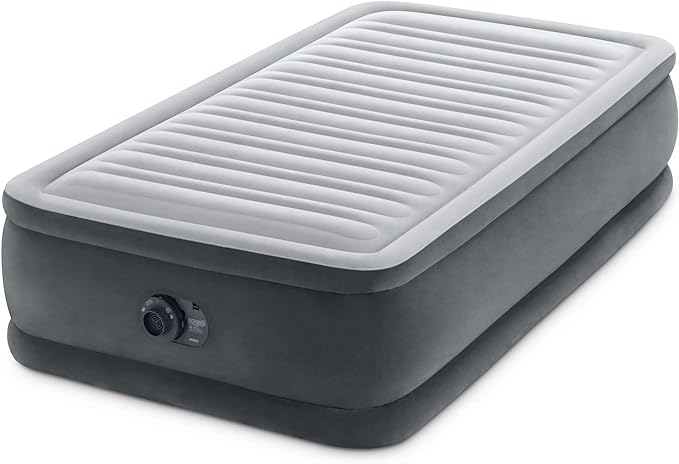 INTEX Dura-Beam Deluxe Comfort-Plush Luxury Air Mattress: Fiber-Tech Construction – Built-in Electric Pump – Dual-Layer Comfort Top – Velvety Sleeping Surface – Carry Bag Included