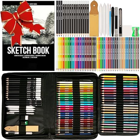 Zenacolor 74 Pack Drawing Set, Pro Art kit include Sketchbook, Colored, Graphite, Watercolor, Metallic & Charcoal Pencils for Drawing + Accessories, Art Sketch Supplies for Artists, Adults, kids