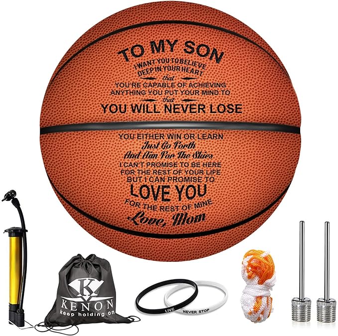 Engraved 29.5 Inch Basketball Gift For Son Grandson - Personalized Basketball Indoor/Outdoor Game Ball For Son - You Will Never Lose Encouragement Gift for Grandson Son Christmas Graduation Birthday