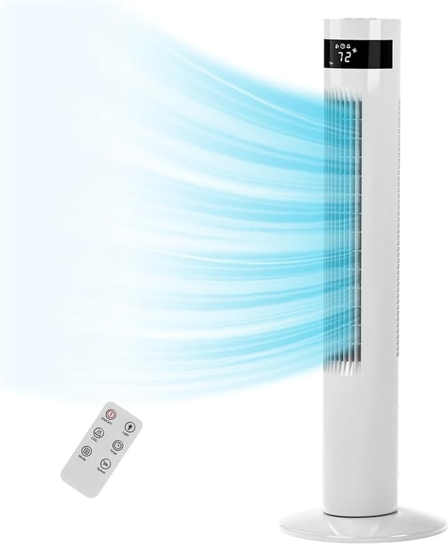 R.W.FLAME White 36" Tower Fan with Remote Control, 3 Modes, LED Display,Oscillation,Portable Floor Bladeless Fan for Bedroom Living Rooms Home Office, White