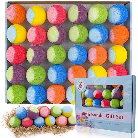 30 Pcs Bath Bomb Gift Set, Natural Organic Mini Bath Bombs, Handmade with Rich Fizz - Birthday Gift for Kids/Women/Men, Mother's Day, Ideal Gift for Valentine's Day