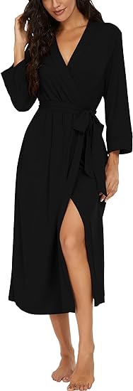 VINTATRE Women Kimono Robes Long Knit Bathrobe Lightweight Soft Knit Sleepwear V-neck Casual Ladies Loungewear
