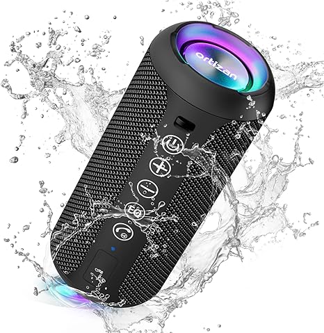 Ortizan Portable Bluetooth Speakers, IPX7 Waterproof Wireless Speaker with 24W Loud Stereo Sound, Deep Bass, Bluetooth 5.3, RGB Lights, Dual Pairing, 30H Playtime for Home, Outdoor, Party