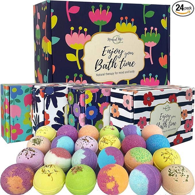 Bath Bombs for Women Gift Set - 24 Natural and Organic Bath Bombs with Essential Oils & Moisturizing Shea Butter- Birthday Gifts for Women, Mom, Girls, Kids - Selfcare Gifts - Easter Gift for her