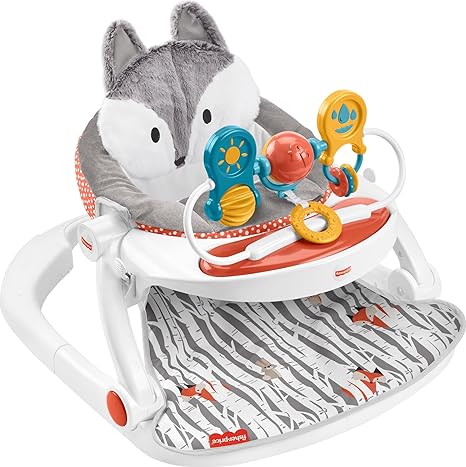 Fisher-Price Baby Portable Chair Premium Sit-Me-Up Floor Seat with Snack Tray and Toy Bar, Plush Seat Pad, Peek-a-Boo Fox (Amazon Exclusive)