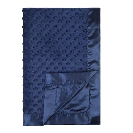 Pro Goleem Baby Soft Minky Dot Blanket with Silky Satin Backing Christmas Baby Gifts for Boys and Girls (Navy Blue, 30’’ x 40’’)