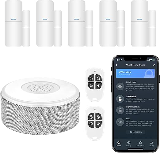 WiFi Door Alarm System, Wireless DIY Smart Home Security System, with Phone APP Alert, 8 Pieces-Kit (Alarm Siren, Door Window Sensor, Remote), Work with Alexa, for House, Apartment, by tolviviov
