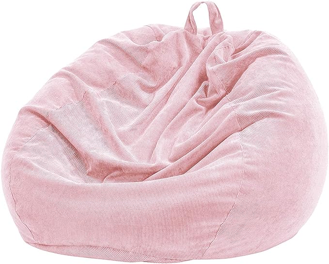 Nobildonna Bean Bag Chair Cover (No Filler) for Kids and Adults. Extra Large 300L Bean Bag Stuffed Animal Storage Washable Soft Premium Corduroy Stuffable Bean Bag Cover (Pink)
