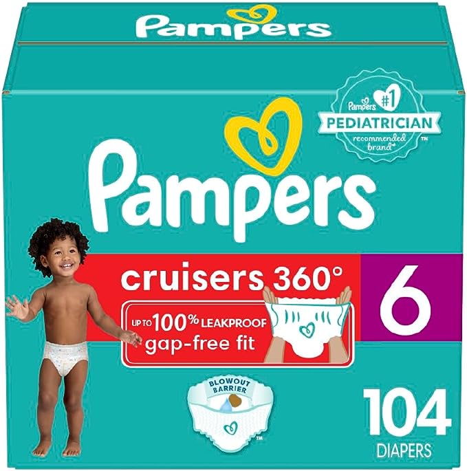 Pampers Cruisers 360 Diapers - Size 6, 104 Count, Pull-On Disposable Baby Diapers, Gap-Free Fit