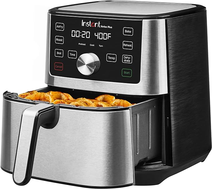 Instant Vortex Plus 4QT Air Fryer, Custom Program Options, 6-in-1 Functions Crisps, Broils, Roasts, Dehydrates, Bakes, Reheats, 100+ In-App Recipes, from the Makers of Instant Pot, Stainless Steel