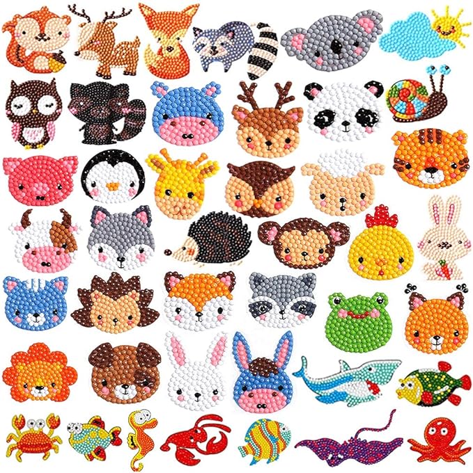 Labeol 42Pcs 5D Diamond Art Stickers Kits for Kids Boys and Girls Ages 6-8 10-12 Easy to DIY Creative Mosaic Sticker Craft by Numbers Kits for Kids and Adult Beginners (Animal)