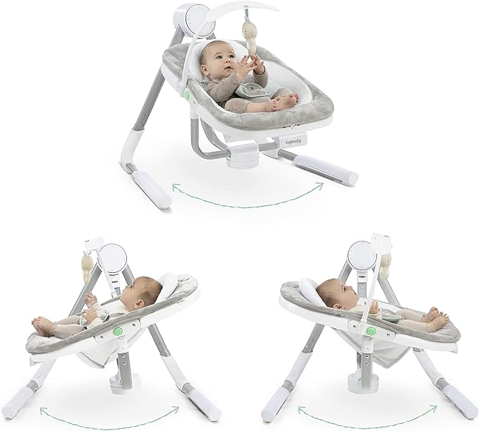 Ingenuity Anyway Sway 5-Speed Multi-Direction Portable Foldable Baby Swing & Infant Seat with Vibrations, Nature Sounds, 0-9 Months 6-20 lbs (Spruce)