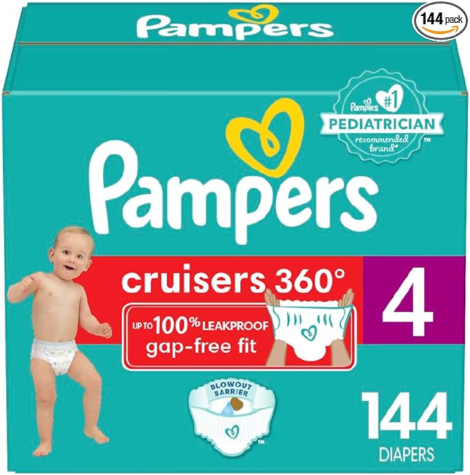 Pampers Cruisers 360 Diapers - Size 4, 144 Count, Pull-On Disposable Baby Diapers, Gap-Free Fit