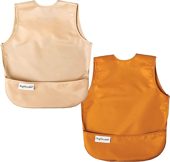 Tiny Twinkle Mess-Proof Apron Toddler Bibs w/Tug-Proof Closure, Baby Food Bibs, 2 Pack…