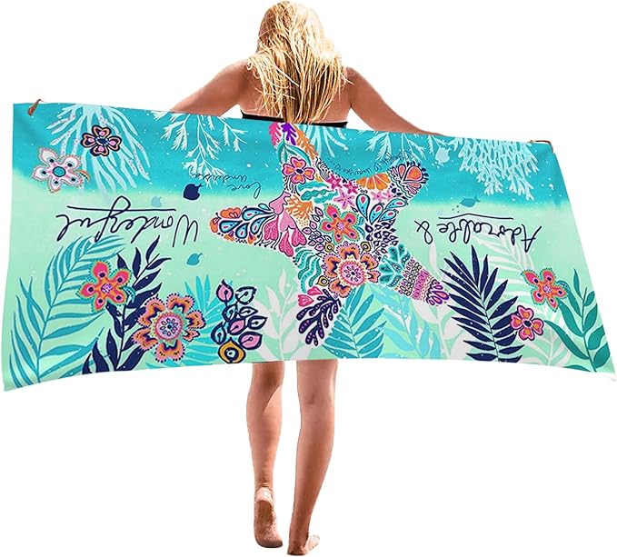 Auxory Beach Towel,30"x60" Microfiber Beach Towels for Travel, Quick Dry Towel for Swimmers Sand Proof Beach Towels for Women Men Girls Kids, Cool Pool Towels Beach Accessories Absorbent Towel