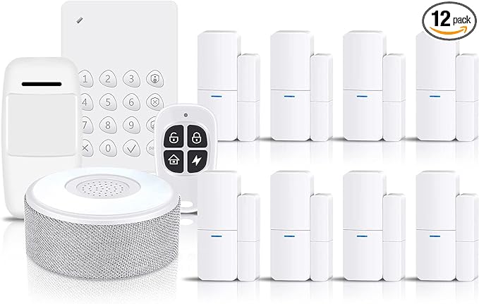 Tolviviov Alarm System for Home Security, Wireless DIY Smart Door Alarm 12 Pieces-Kit, App Alerts, No Monthly Fee, 2.4 GHz Wi-Fi, Work with Alexa, for House Apartment