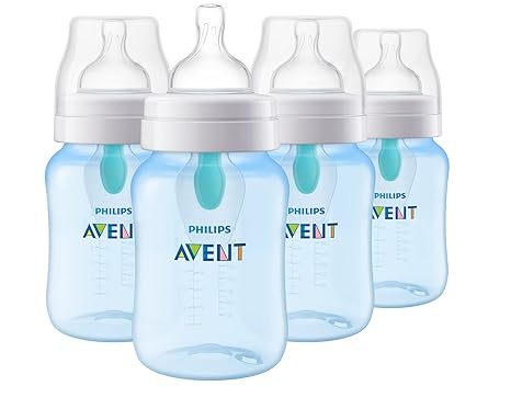 Philips AVENT Anti-Colic Baby Bottle with AirFree Vent, 9oz, 4pk, Blue, SCY703/24