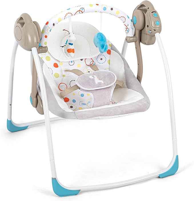 Electric Baby Swings, Portable Baby Swing for Infants to Toddler, Soothing Infant Swing with Intelligent Music Vibration Box, Rocking Chair Load Resistance: 6-25 lb, Applicable Object: 0-9 Months