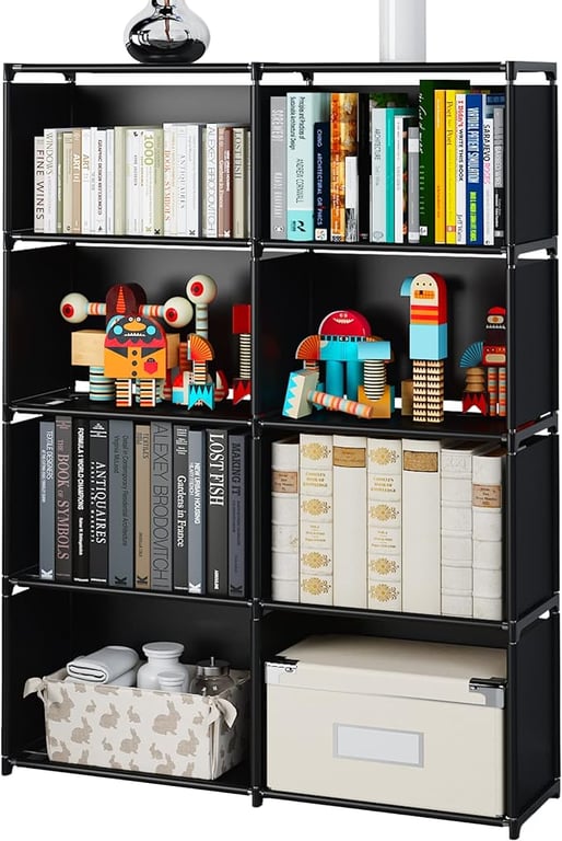 MOYIPIN Bookshelves, Assembled Storage Rack, Bedroom Living Room Vertical Cabinet Bookshelf, Double Row 8-Grid Multi-Functional Storage Equipment (Black)