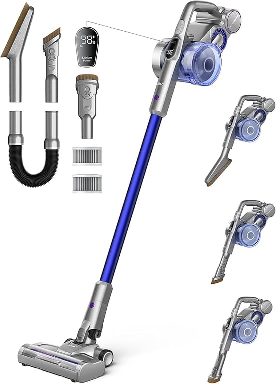 Dreo Cordless Vacuum Cleaner for Home, 25kPa 550W Strong Suction, 3000mAh Detachable Battery, Up to 60 Mins, Handheld/Stick Vacuum with Headlights, Tools for Car, Pet Hair, Carpets, Hard Floors