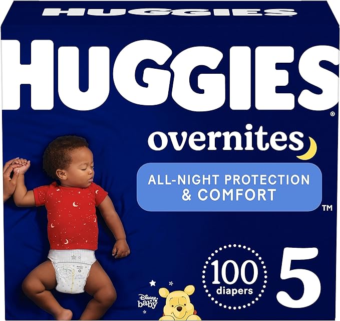 Huggies Overnites Size 5 Overnight Diapers (27+ lbs), 100 Ct (2 Packs of 50), Packaging May Vary