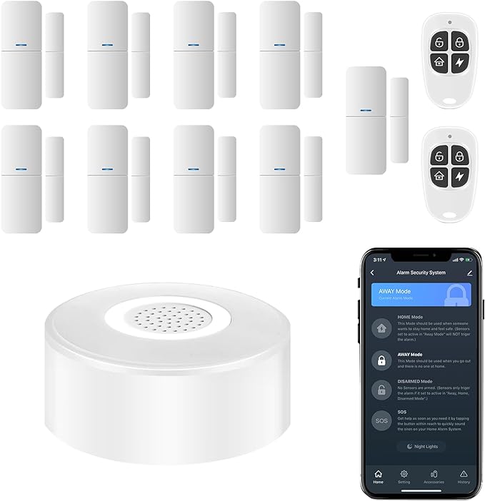 tolviviov Home Alarm System(2nd Gen), 12 Pieces Smart Home Alarm Security System DIY No Monthly Fee, Phone Alert, Alarm Siren, Door/Window Sensors, Remotes, Work with Alexa, for House Apartment Office
