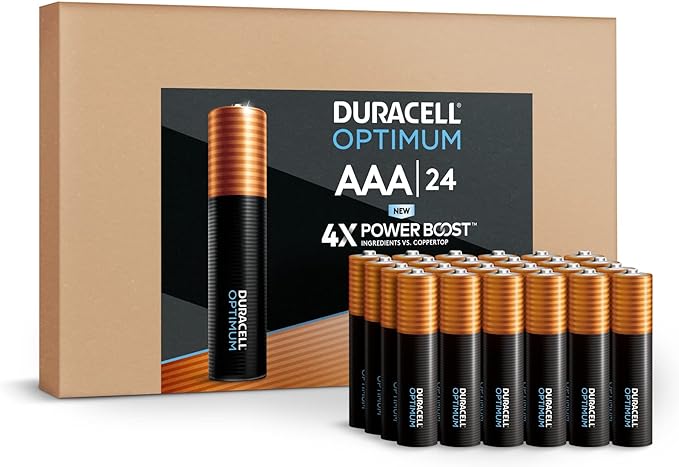 Duracell Optimum AAA Batteries, 24 Count Pack Triple A Battery with Power Boost Ingredients, Long-Lasting Power Alkaline AAA Battery for Household (Ecommerce Packaging)