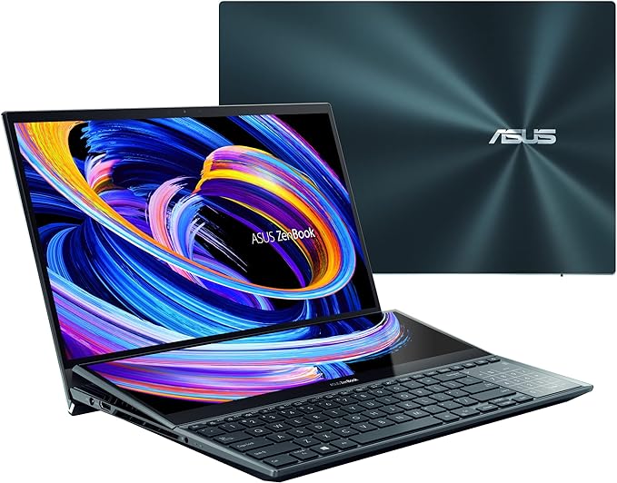 ASUS ZenBook Pro Duo 15 OLED UX582 Laptop, 15.6” 4K Touch Display, Intel Core i9-12900H, 32GB RAM, 1TB SSD, GeForce RTX 3070 Ti, ScreenPad Plus, Windows 11 Pro, Celestial Blue, UX582ZW-XB99T