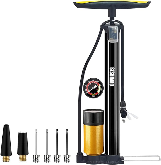SZSHIMAO Bicycle Pump, Bike Floor Pump, Ball Pump, 160 PSI High Pressure Gauge Air Pump with Presta and Schrader Valve for All Bikes and Sports Balls