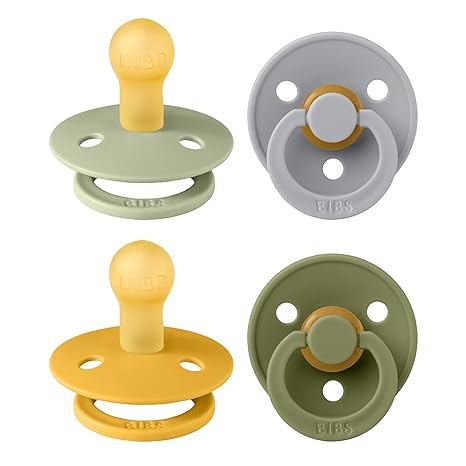 BIBS Pacifiers - Colour 4 Pack | Round Nipple Baby Pacifier | BPA Free Natural Rubber Latex Soother | Made in Denmark | Size 0-6 Months | Garden Colors