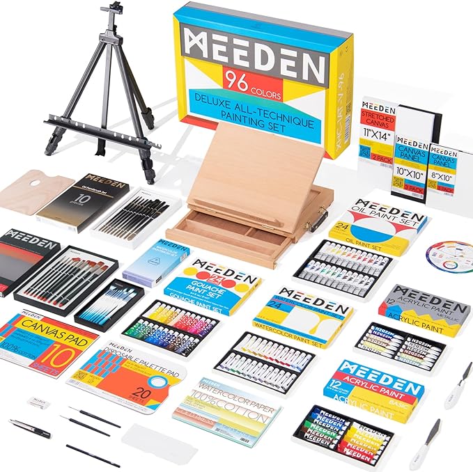 MEEDEN Painting Set with Paints and Easels: 151pcs Art Supplies with Acrylic Oil Watercolor Gouache Paints - Canvas Painting Kit for Adults from Beginning to Professional