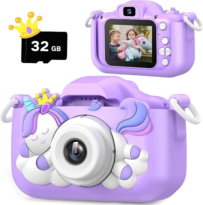 2024 Upgrade Unicorn Kids Camera, Christmas Birthday Gifts for Girls Boys, 1080P HD Selfie Digital Video Camera for Toddlers, Cute Portable Little Girls Boys Gifts Toys for 3 4 5 6 7 8 9 Years Old