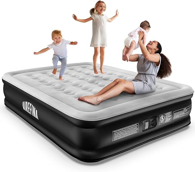 Airefina Queen Air Mattress with Built-in Pump 18", Blow up Mattress in 3 Mins, Colchon Self Inflating Mattress with Flocked Surface for Home, Comfort, Foldable & Portable 80x60x18in