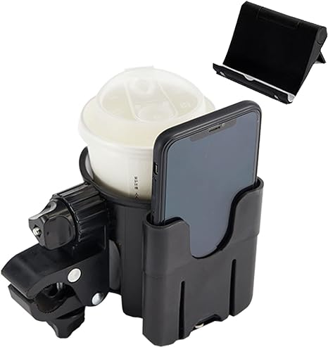 TONINT Universal Cup Holder for Stroller with Phone Holder, Cup Holder for Walker and Rolling Walker Folding Walker,Walker Accessories,Wheelchair Cup Holders,Stroller Cup Holder,Stroller Holder