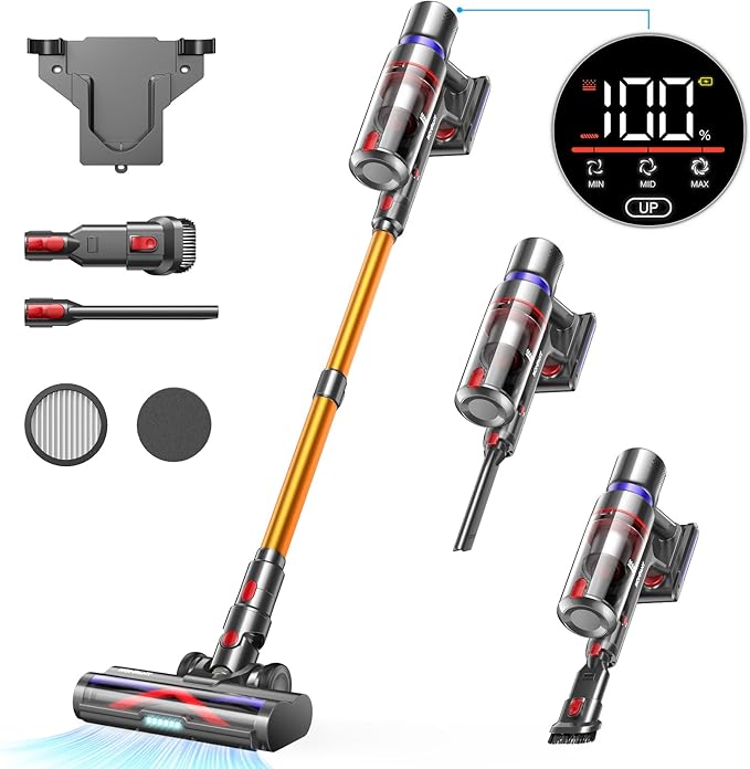 HOMPANY Cordless Vacuum Cleaner, 500W/40Kpa Stick Vacuum with Touch Screen, Max 60 Mins Runtime, Anti-Tangle Vacuum Cleaner for Home, 2024 Latest Motor, Wireless Vacuum for Pet Hair/Carpet/Hard Floor