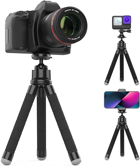 UBeesize Flexible Tripod with Quick-Release Plate for Camera and Cellphone, Mini Tripod Stand with Remote and Clip for Video Recording, Vlogging, Compatible with Smartphones,Gopro, Webcam