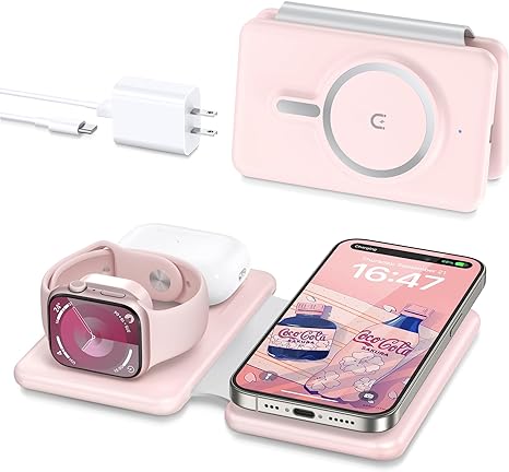 Wireless Charger iPhone - 3 in 1 Charging Station for Apple Devices for iPhone 15 14 13 12 Pro Max Plus - Foldable Magnetic Charging Pad for Apple Watch Series & Airpods Series