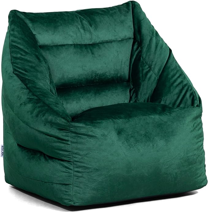 Big Joe Aurora Bean Bag Chair, Deep Emerald Velvet, Soft Polyester, 2.5 feet