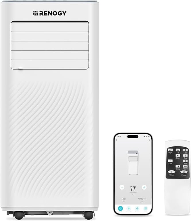 Renogy 8,000 BTU Portable Air Conditioners, WiFi Enabled, Remote Control, Cooling, Dehumidifier, Fan & Sleep Modes 4-in-1 Portable AC, Cools Up To 300 sq. ft, White