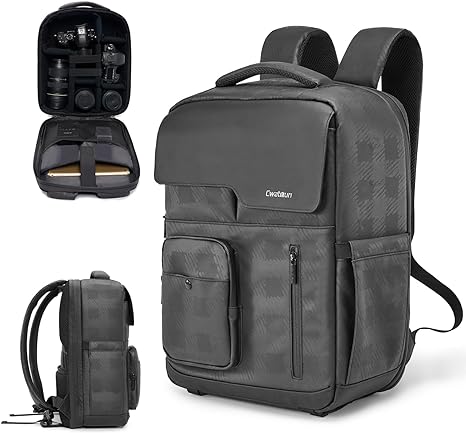 Cwatcun Camera Bag Backpack Waterproof Camera Backpack, Travel Photography Bag Camera Case with Tripod Holder, 14" Laptop Compartment for Canon/Nikon/Sony SLR/DSLR/Mirrorless Camera, Lens