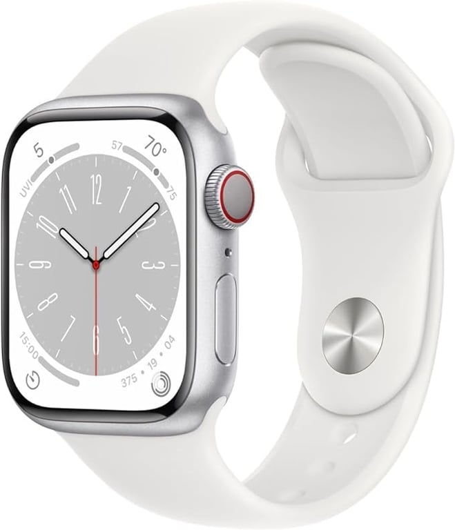 Apple Watch Series 8 (GPS + Cellular, 41mm) - Silver Aluminum Case with White Sport Band, M/L (Renewed)