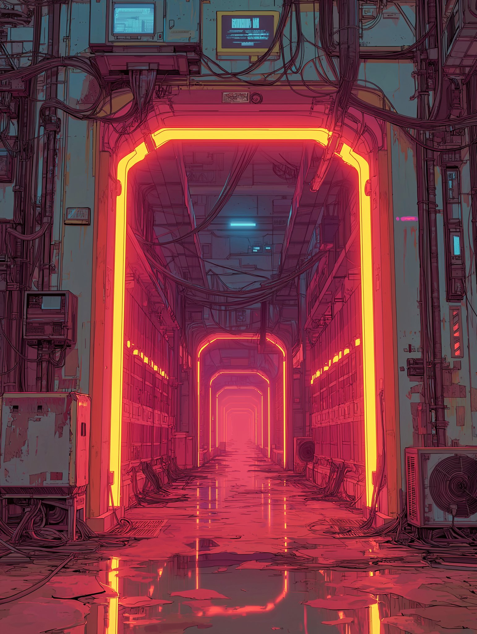 Server room with one glowing server