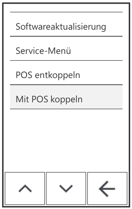 Das POS-Menü wird angezeigt, wobei der Punkt "Pairing mit POS" hervorgehoben ist.