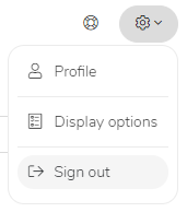 MyST screenshot: User has opened settings in top right to reveal links for "Profile", "Display options" and "Sign out".