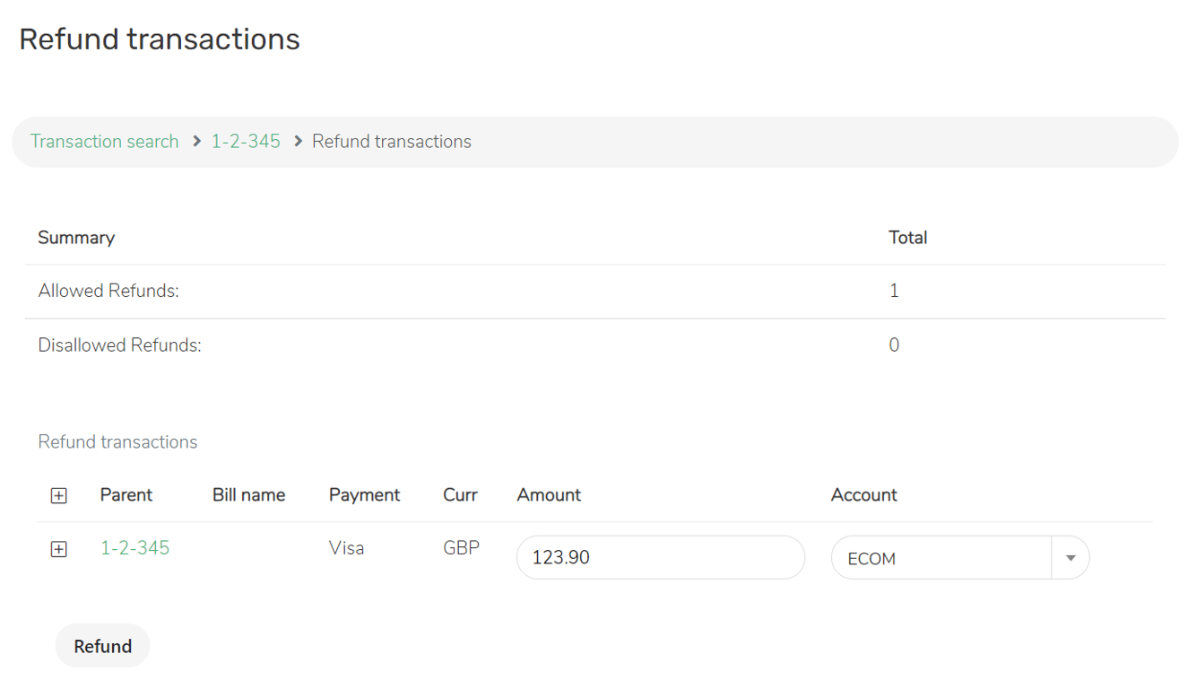 Portal screenshot: Refund page, showing number of allowed requests, info on actions to be performed and submit button.