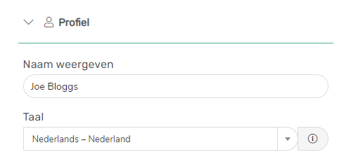 MijnST profielinstellingen. Tekstveld voor "Weergavenaam" en keuzemenu voor "Taal" worden weergegeven ("Engels" is geselecteerd).