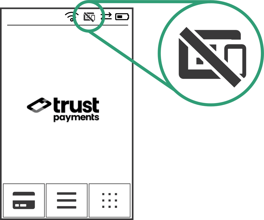 Screenshot: Present in the status bar is a crossed-out icon of a handset and screen to show that the device is not paired.