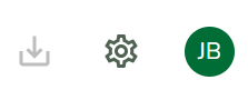 Icons shown in top right of every Portal page. From left to right: Download icon, cog icon and user icon (their initials).